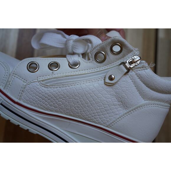 Vintage White Trendy Wedge High Top Zip Up Studded Sneakers Size 245 US 7.5 - Picture 8 of 12